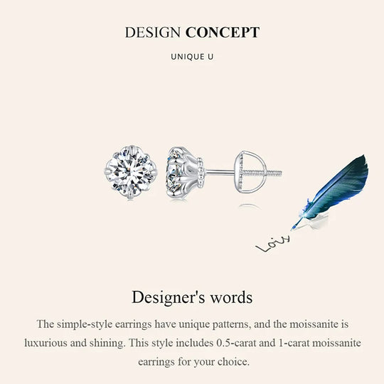 0.5/1ct D Color VVS1 Moissanite Stud Earrings S925 Sterling Screw Back