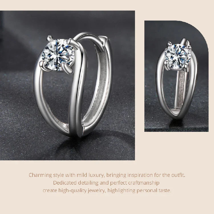 0.3CT Moissanite Double Layer Huggie Hoop Earrings D Color VVS1 Round Cut