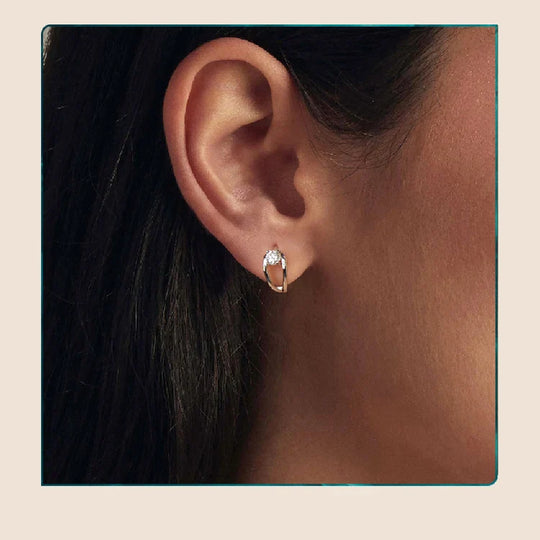 0.3CT Moissanite Double Layer Huggie Hoop Earrings D Color VVS1 Round Cut