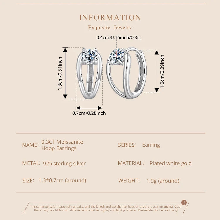 0.3CT Moissanite Double Layer Huggie Hoop Earrings D Color VVS1 Round Cut
