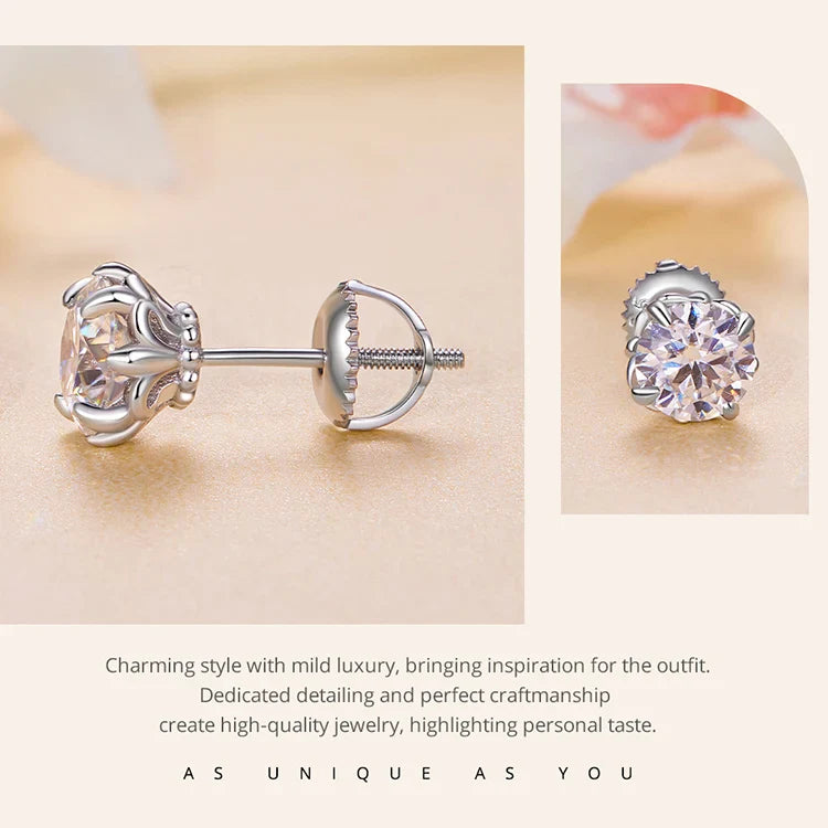 0.5/1ct D Color VVS1 Moissanite Stud Earrings S925 Sterling Screw Back