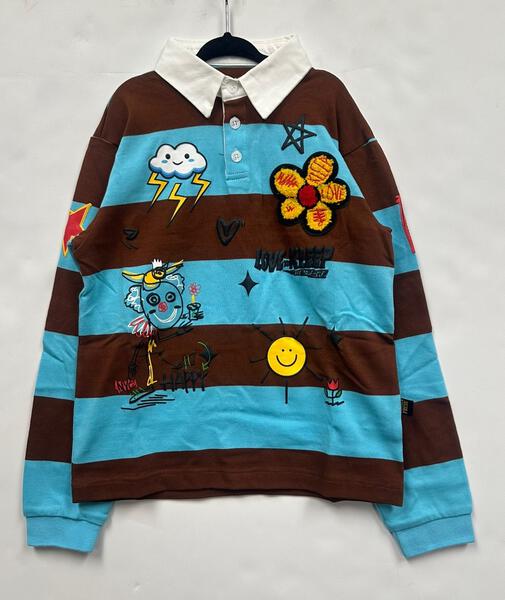 JORDY Kid's Long Sleeve Polo Shirt With Heavy Print Effects & Patch Works