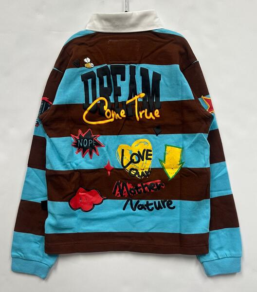 JORDY Kid's Long Sleeve Polo Shirt With Heavy Print Effects & Patch Works