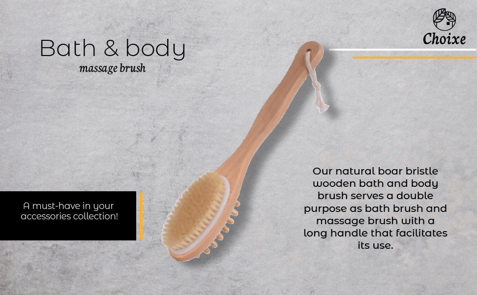 Bath Body Massage Brush Long Handle Wooden Dry Bristle Exfoliating Spa