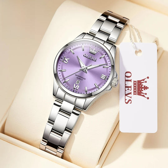 Women's Stainless Steel Watch Lavender Dial Calendar