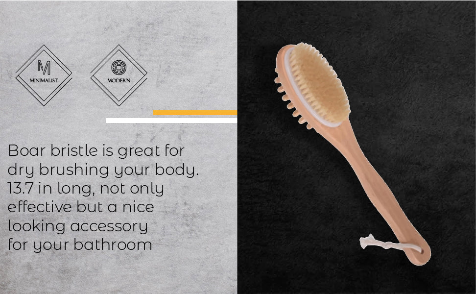 Bath Body Massage Brush Long Handle Wooden Dry Bristle Exfoliating Spa