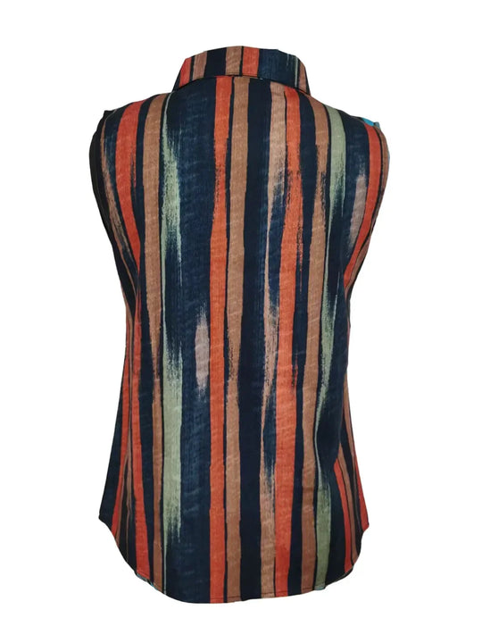 Button Detail Striped Sleeveless Shirt
