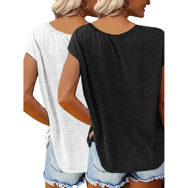 2-Pack Women's V-Neck Sleeveless Tank Tops – Loose Fit Casual Summer Beach Shirts