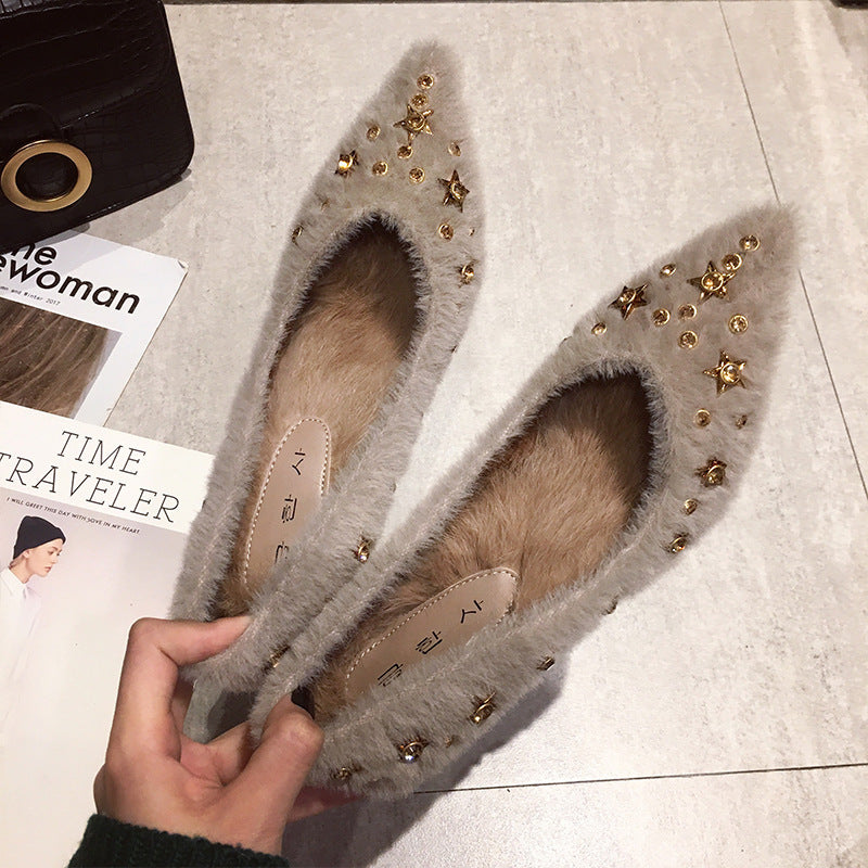 Branded Fuzzy Pumps High Heels Pointed Comfortable