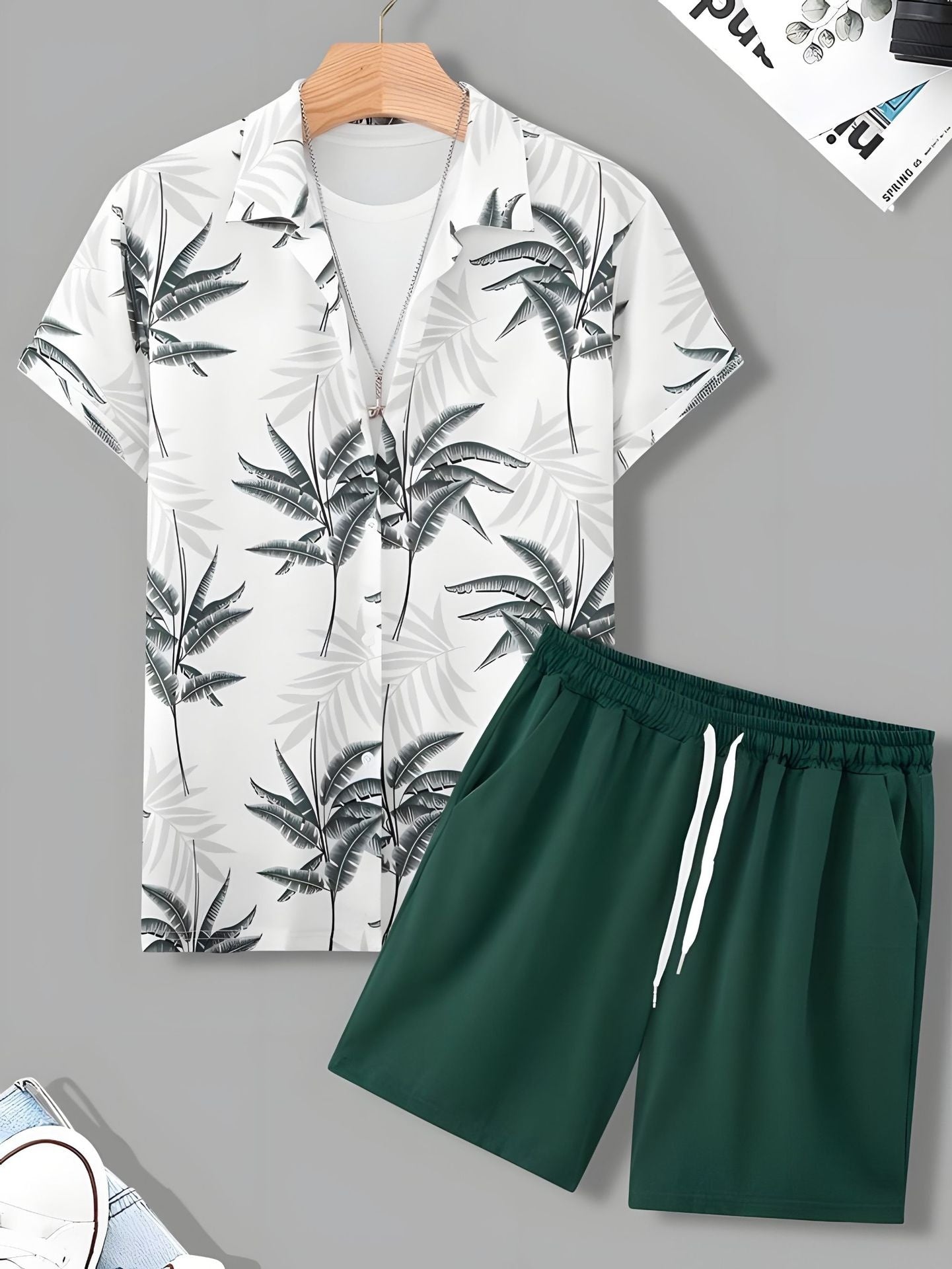 Black And White Striped Hawaiian Men's Shorts Sets