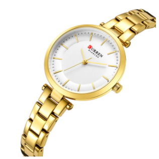 Women's Gold Stainless Bracelet Watch Slim Minimal Quartz