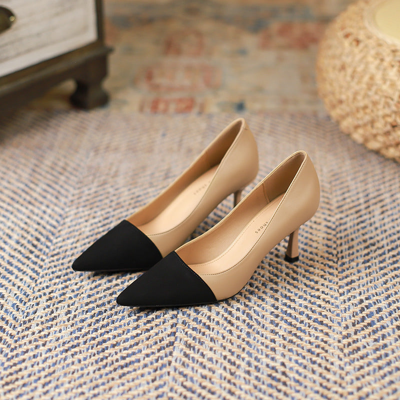 Color-blocking Stiletto Heel Pumps Women's Commuter Shallow Mouth Pointed