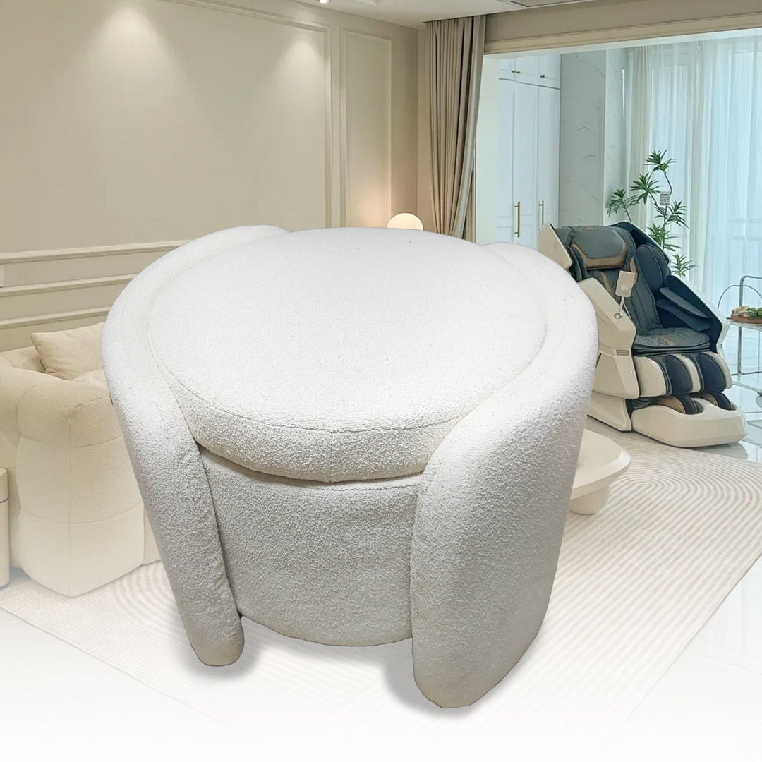 1pc 19.69"Faux Fur Pouf Ottoman Modern Boucle Upholstered With Storage, Multifunctional Upholstered Vanity Chairs For Makeup, Soft Padded Seat With Removable Lid