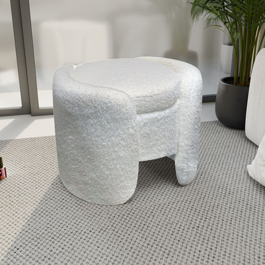 1pc 19.69"Faux Fur Pouf Ottoman Modern Boucle Upholstered With Storage, Multifunctional Upholstered Vanity Chairs For Makeup, Soft Padded Seat With Removable Lid