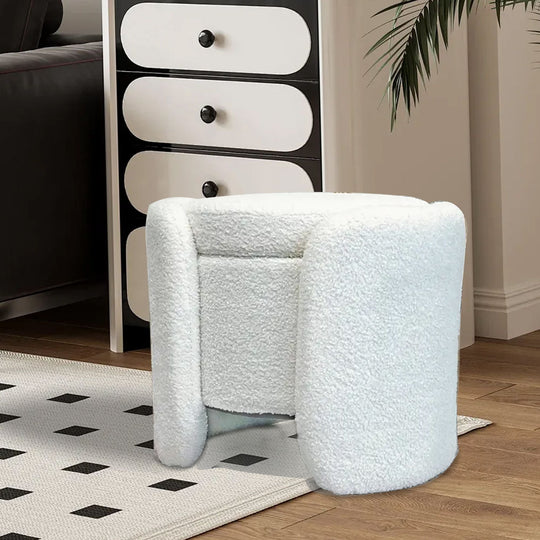 1pc 19.69"Faux Fur Pouf Ottoman Modern Boucle Upholstered With Storage, Multifunctional Upholstered Vanity Chairs For Makeup, Soft Padded Seat With Removable Lid