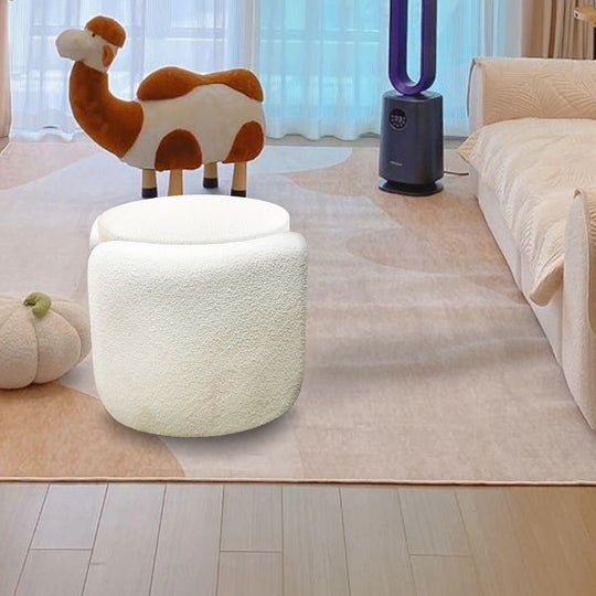 1pc 19.69"Faux Fur Pouf Ottoman Modern Boucle Upholstered With Storage, Multifunctional Upholstered Vanity Chairs For Makeup, Soft Padded Seat With Removable Lid