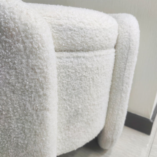 1pc 19.69"Faux Fur Pouf Ottoman Modern Boucle Upholstered With Storage, Multifunctional Upholstered Vanity Chairs For Makeup, Soft Padded Seat With Removable Lid