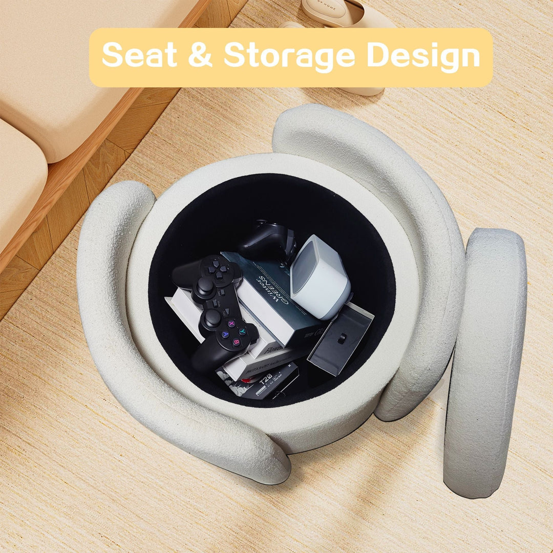 1pc 19.69"Faux Fur Pouf Ottoman Modern Boucle Upholstered With Storage, Multifunctional Upholstered Vanity Chairs For Makeup, Soft Padded Seat With Removable Lid