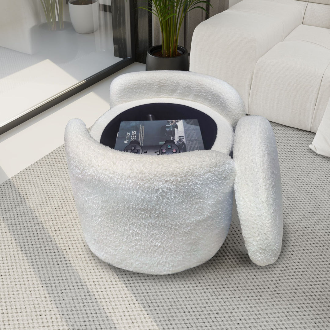 1pc 19.69"Faux Fur Pouf Ottoman Modern Boucle Upholstered With Storage, Multifunctional Upholstered Vanity Chairs For Makeup, Soft Padded Seat With Removable Lid