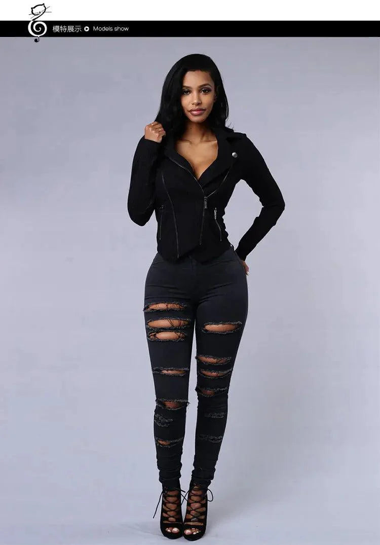 2025 Women's Stretch Skinny Ripped Hole Washed Denim Jeans Female High Waist Pencil Y2k Pants Jeans Ladies Casual Trousers Pants