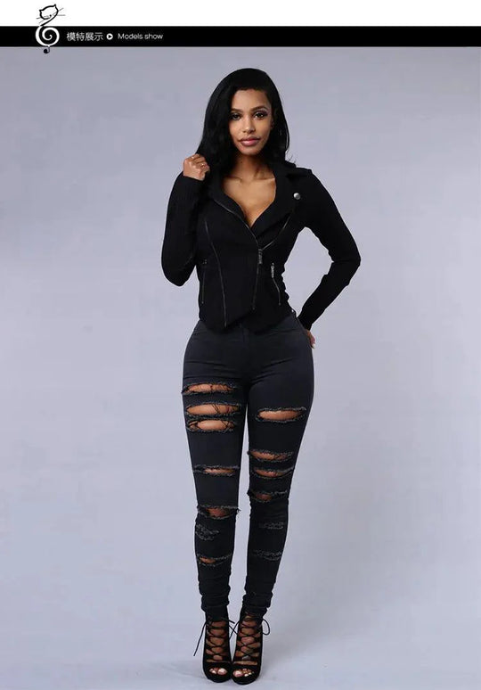 2025 Women's Stretch Skinny Ripped Hole Washed Denim Jeans Female High Waist Pencil Y2k Pants Jeans Ladies Casual Trousers Pants