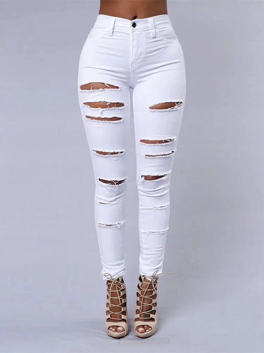 2025 Women's Stretch Skinny Ripped Hole Washed Denim Jeans Female High Waist Pencil Y2k Pants Jeans Ladies Casual Trousers Pants