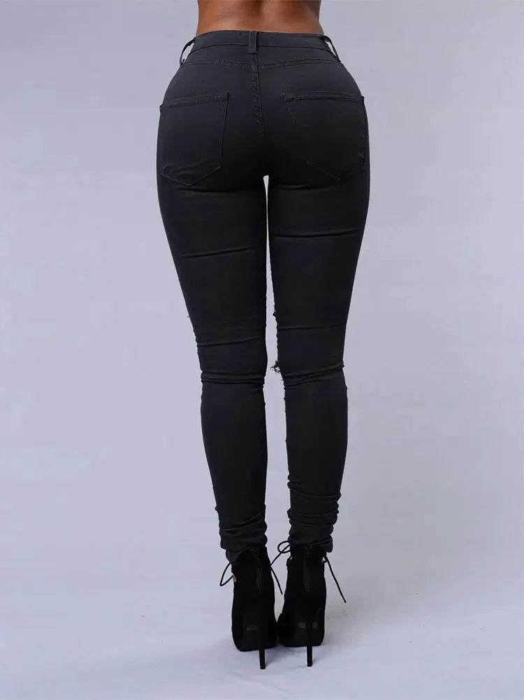 2025 Women's Stretch Skinny Ripped Hole Washed Denim Jeans Female High Waist Pencil Y2k Pants Jeans Ladies Casual Trousers Pants