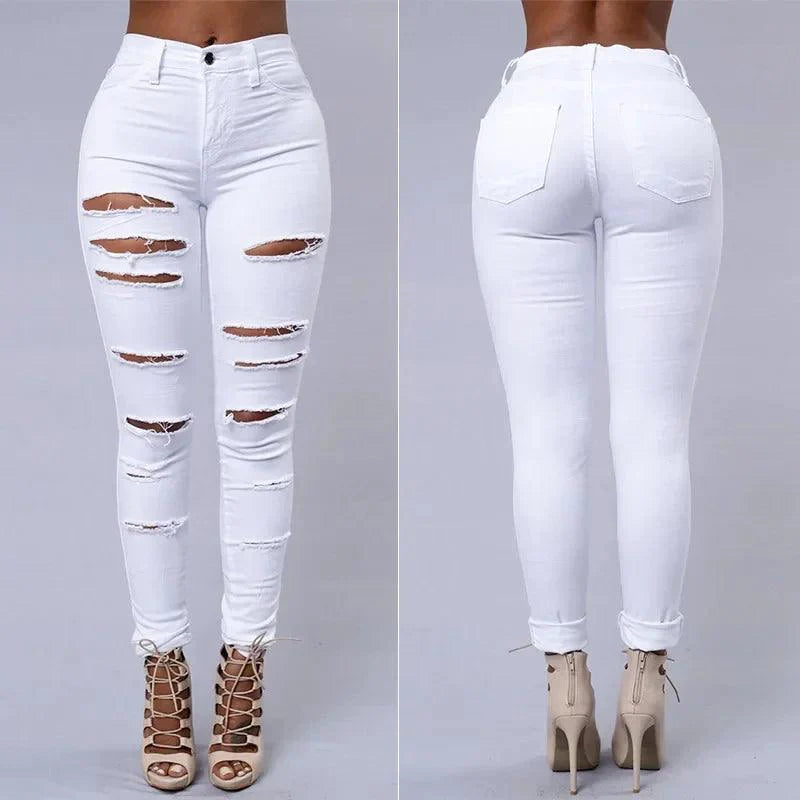 2025 Women's Stretch Skinny Ripped Hole Washed Denim Jeans Female High Waist Pencil Y2k Pants Jeans Ladies Casual Trousers Pants