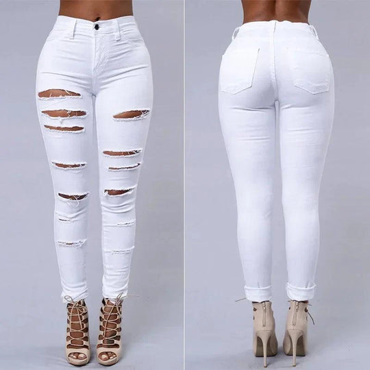 2025 Women's Stretch Skinny Ripped Hole Washed Denim Jeans Female High Waist Pencil Y2k Pants Jeans Ladies Casual Trousers Pants