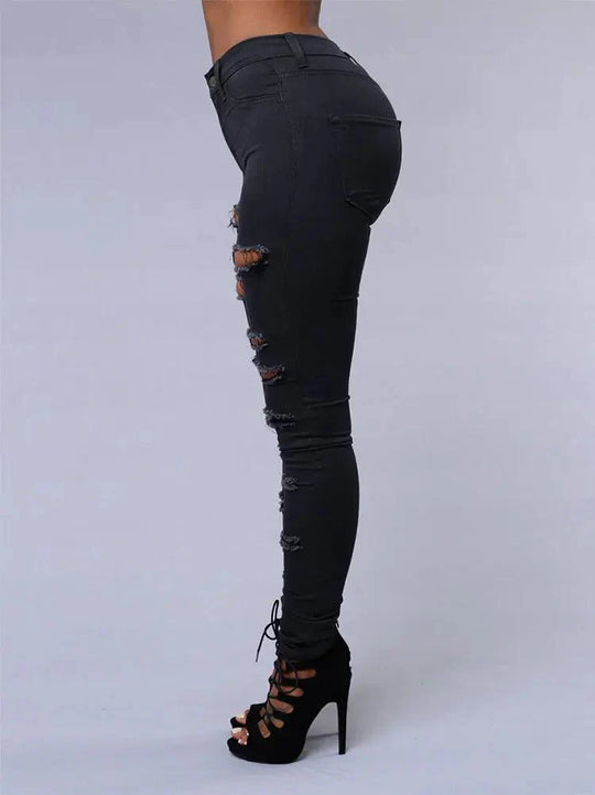 2025 Women's Stretch Skinny Ripped Hole Washed Denim Jeans Female High Waist Pencil Y2k Pants Jeans Ladies Casual Trousers Pants