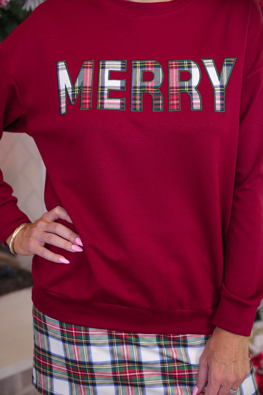 **2ND CUT**Merry Plaid Patch Luxe Pullover