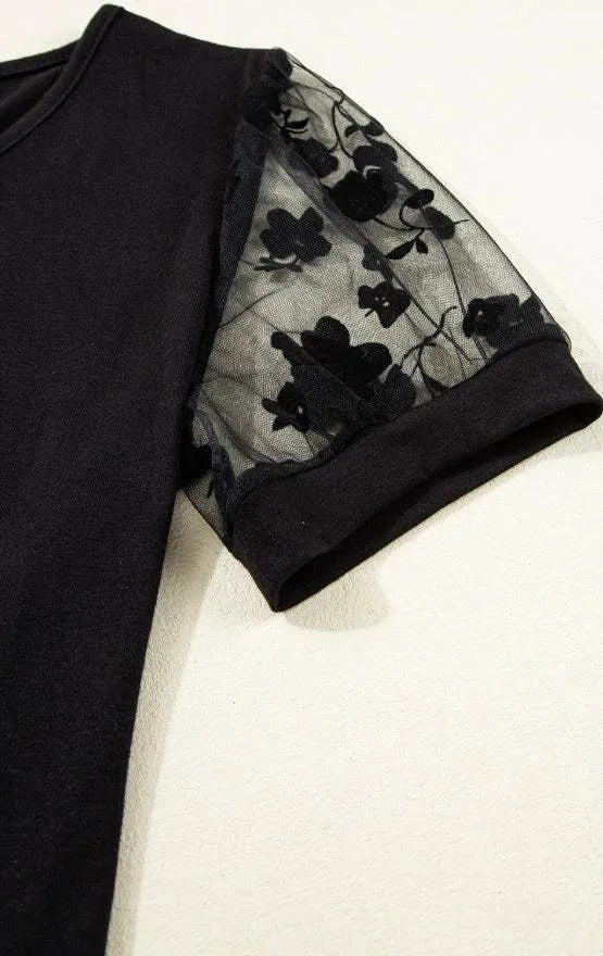 Flora Lace Patchwork Crew Neck Top