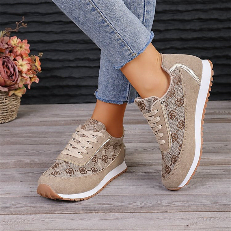 Floral Print Lace-Up Sneakers – Comfortable Canvas Shoes