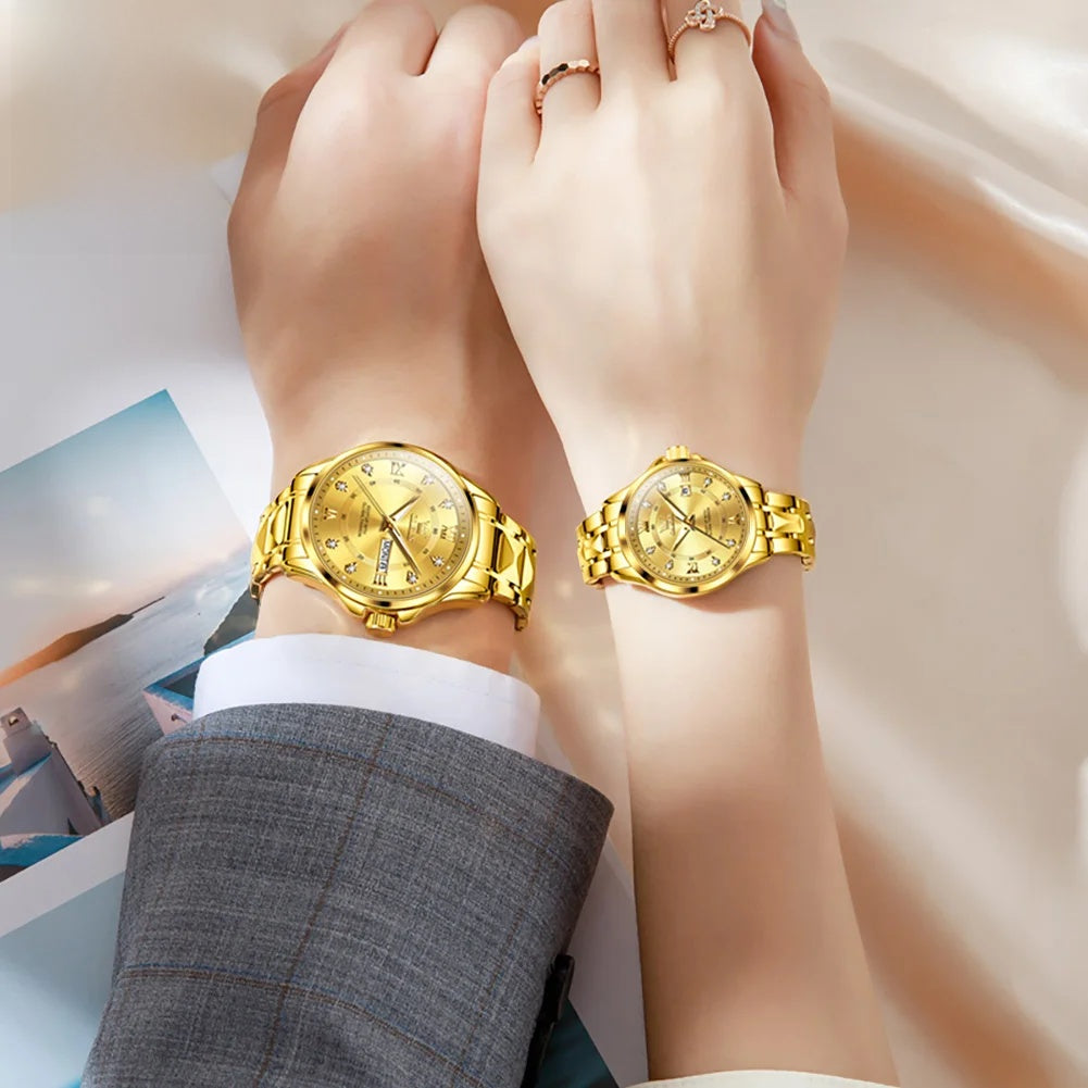 Women's Gold Stainless Steel Slim Luminous Waterproof Watch