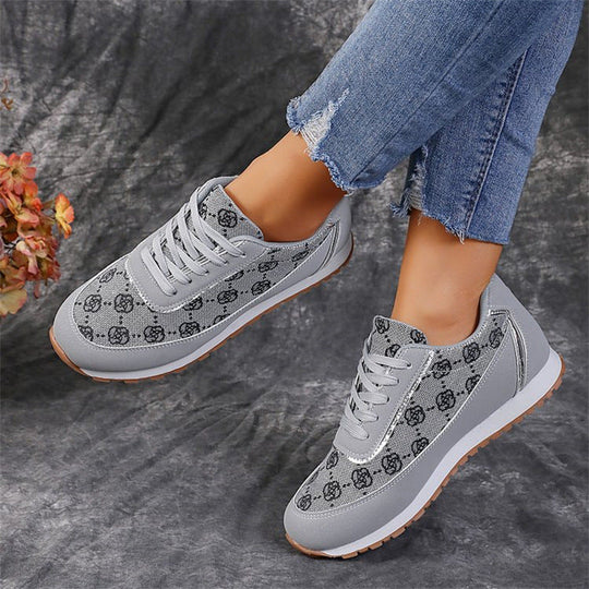 Floral Print Lace-Up Sneakers – Comfortable Canvas Shoes