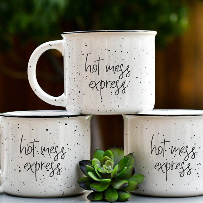 Hot Mess Express Oversized Campfire Mug Black Rim Limited Edition, Double-Sided