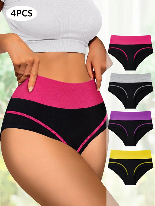 4 pcs High Waisted Tummy Tightening Women's Panties Fashionable Breathable Comfortable Shape Triangle Pants for Women