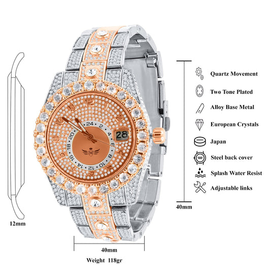 40MM CZ Iced Out Hip Hop Alloy Watch With Pave Dial