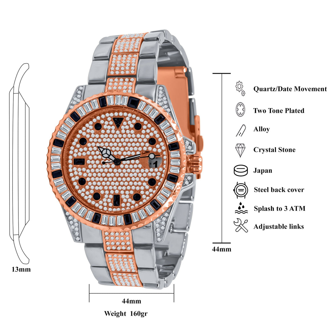 42mm CZ Pave Crystal Watch And Bracelet Set Rose Gold