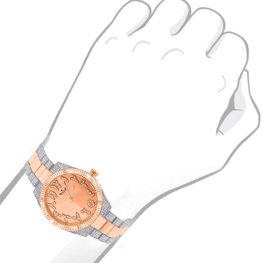 42mm Slate Dial Watch And CZ Two Tone Bracelet Set Women