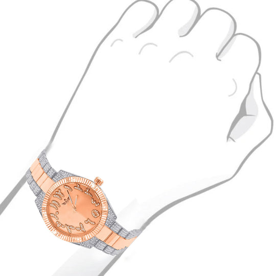 42mm Slate Dial Watch And CZ Two Tone Bracelet Set Women