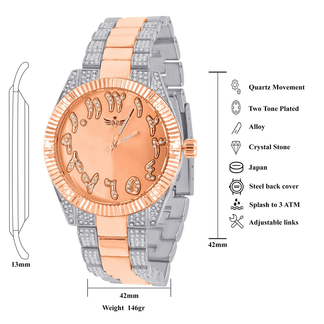 42mm Slate Dial Watch And CZ Two Tone Bracelet Set Women