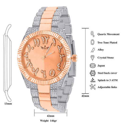42mm Slate Dial Watch And CZ Two Tone Bracelet Set Women