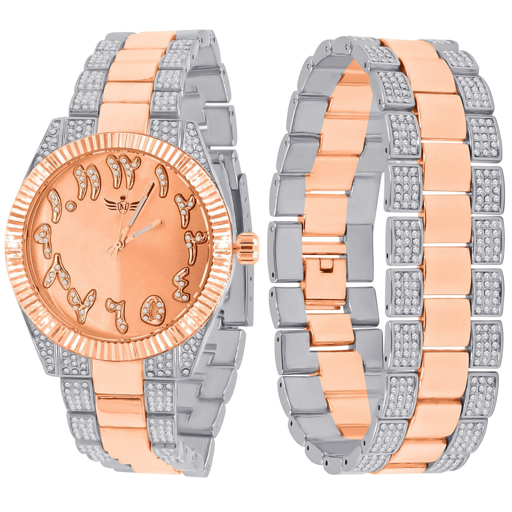 42mm Slate Dial Watch And CZ Two Tone Bracelet Set Women