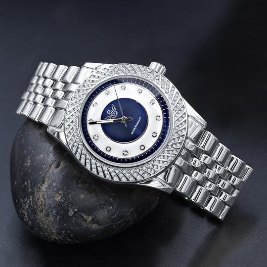 43mm CZ Alloy Iced Out Hip Hop Bling Watch Silver Mens