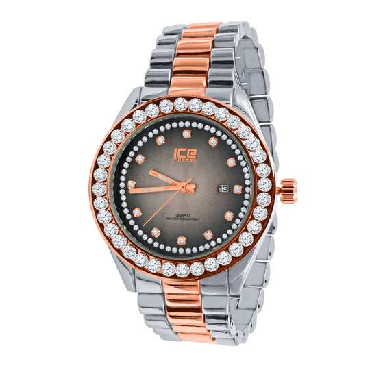 44mm CZ Iced Out Hip Hop Bling Watch Stainless Steel