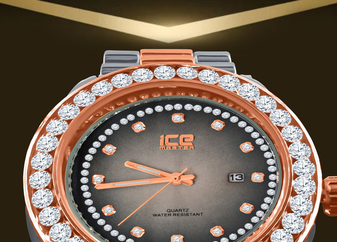 44mm CZ Iced Out Hip Hop Bling Watch Stainless Steel