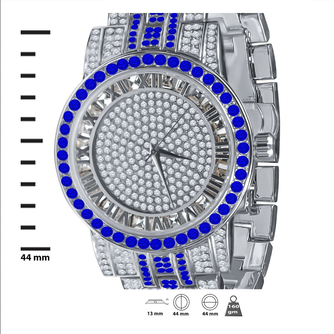 44mm Two Tone CZ Iced Out Watch And Bracelet Set Silver