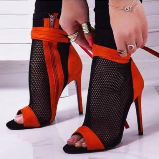 Fish Mouth Splicing Hollowed Out Simple Bow High Heels Women's Large Size Side Zipper Fashion