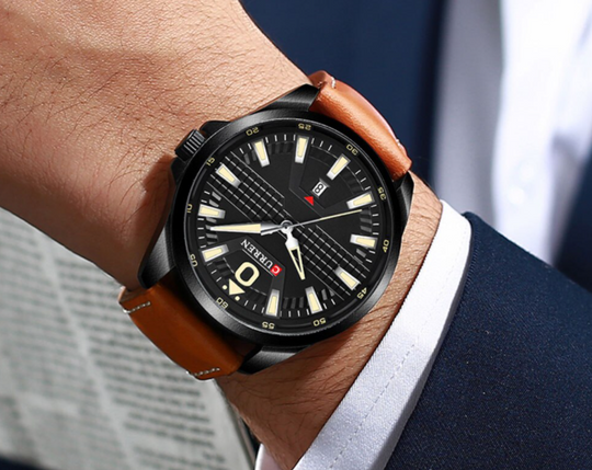 47mm Chronograph Leather Watch With Date Brown Strap